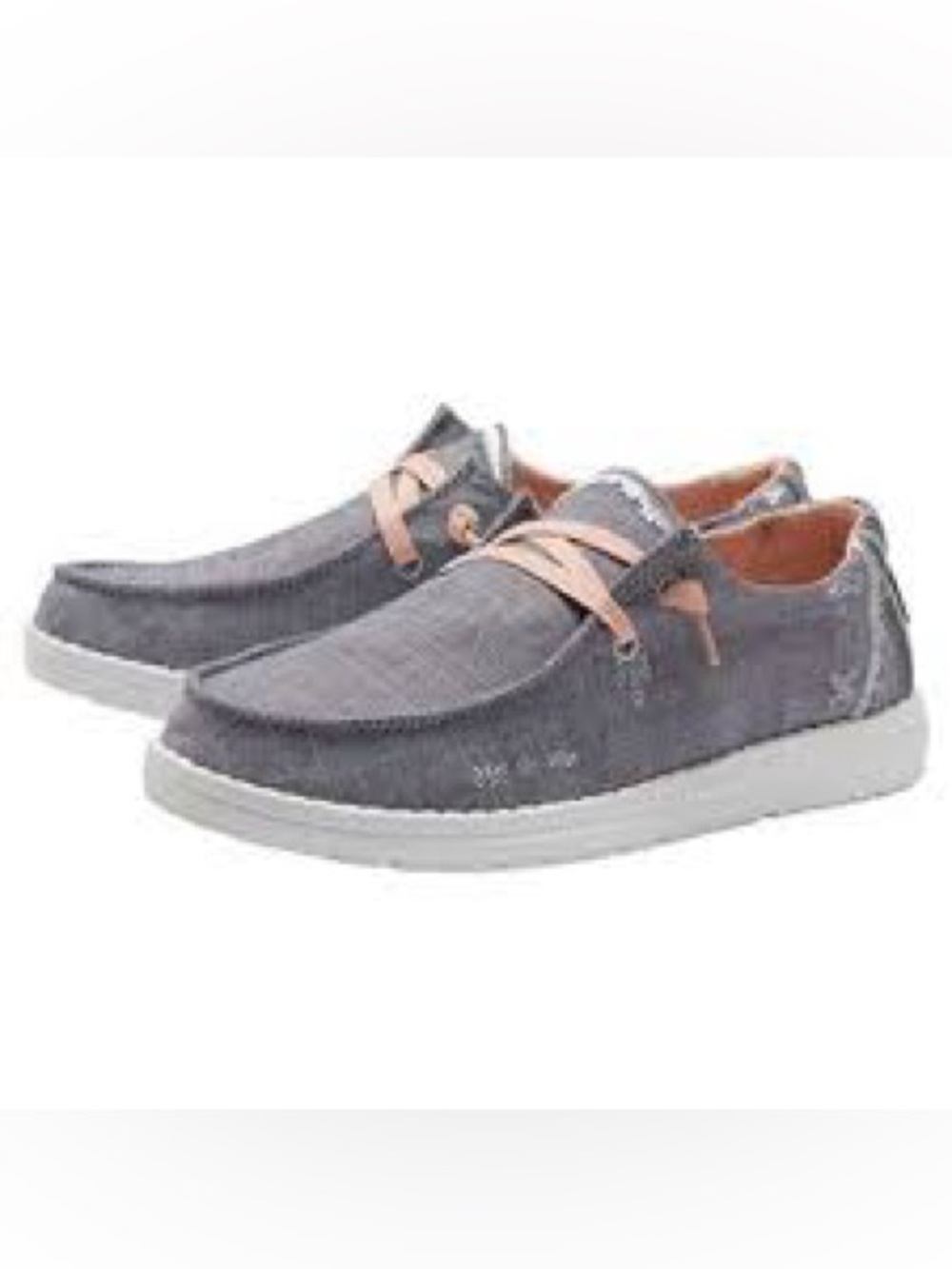Hey Dude Women’s Grey Canvas Slip-On Loafers with Pink Accents